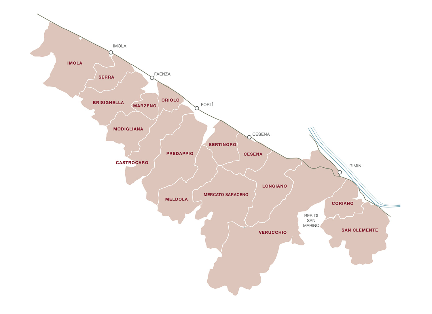 Mappa sottozone Romagna DOC — Marzeno evidenziato